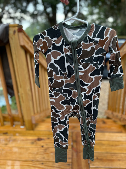 Camo Bamboo Pajamas - Zipper Footie