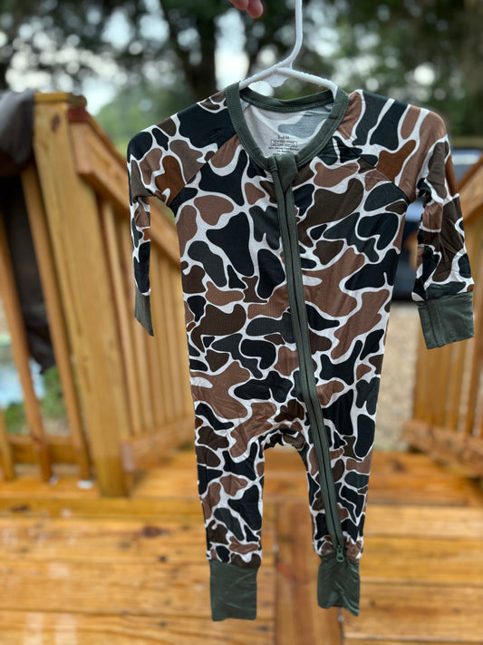 Camo Bamboo Pajamas - Zipper Footie